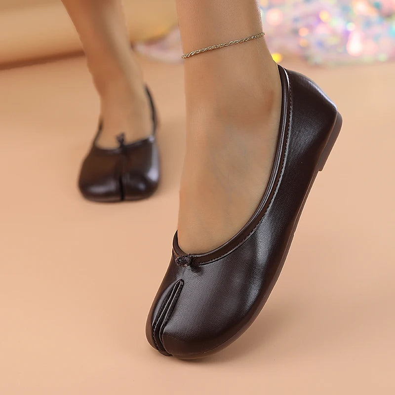 2025 Women's Leather Toe Separator Loafers Flat Comfortable Slip-On Breathable Casual Shoes Pi-Mart