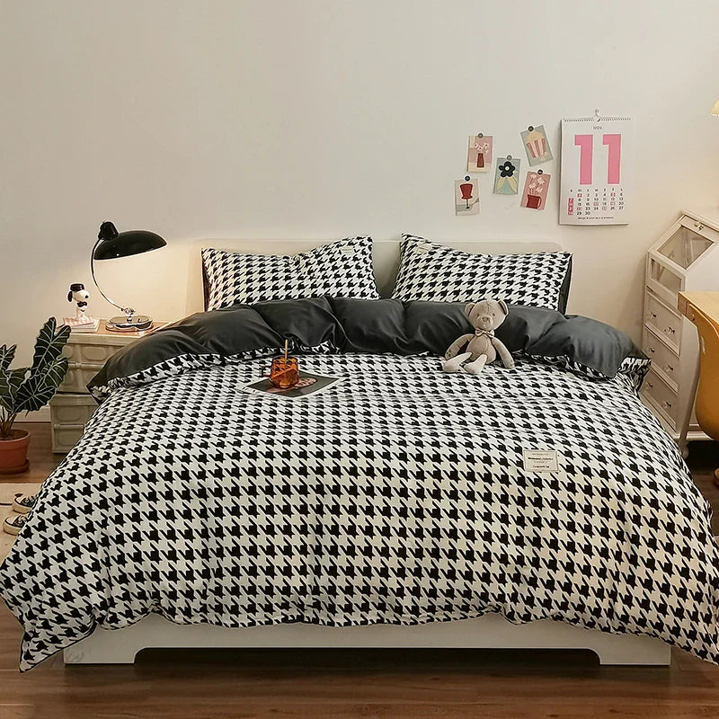 Checkerboard Bedding Comforter Set with Pillowcase bed sheet Single Full Size Bed Linen Duvet Cover Set Queen/King Double Single LadyShow.Store