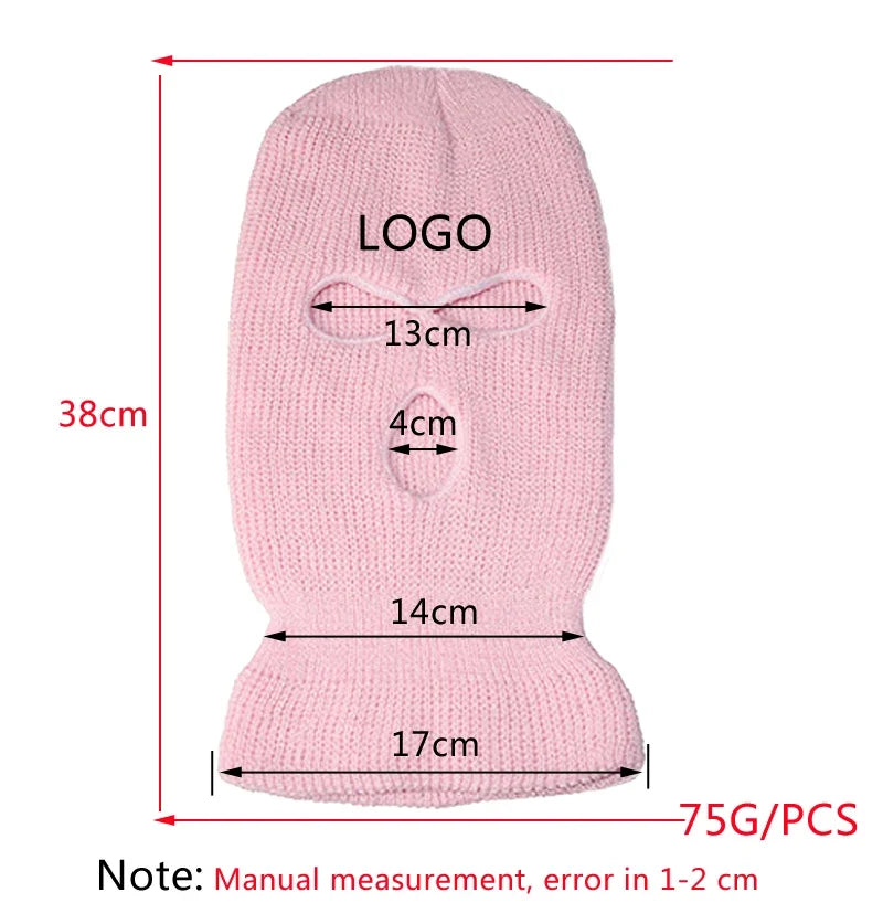 Winter Motorcycle Windproof Full Face Knit Hats Ski Mask Men Warm Wool Balaclava embroidery Winter hats Knitted 3 Holes Ski Mask Pi-Mart