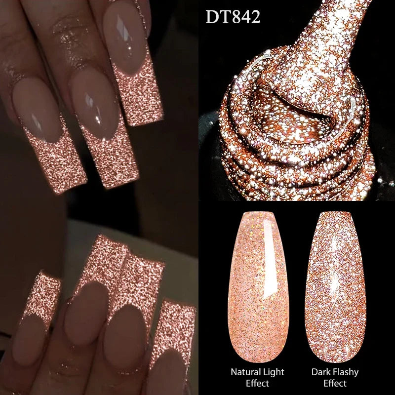 7ml Reflective Glitter Nail Gel Polish Semi Permanent French Style Nail Art UV LED Gel Sparkling Soak Off Manicure Varnish DIY Tri Light Beauty