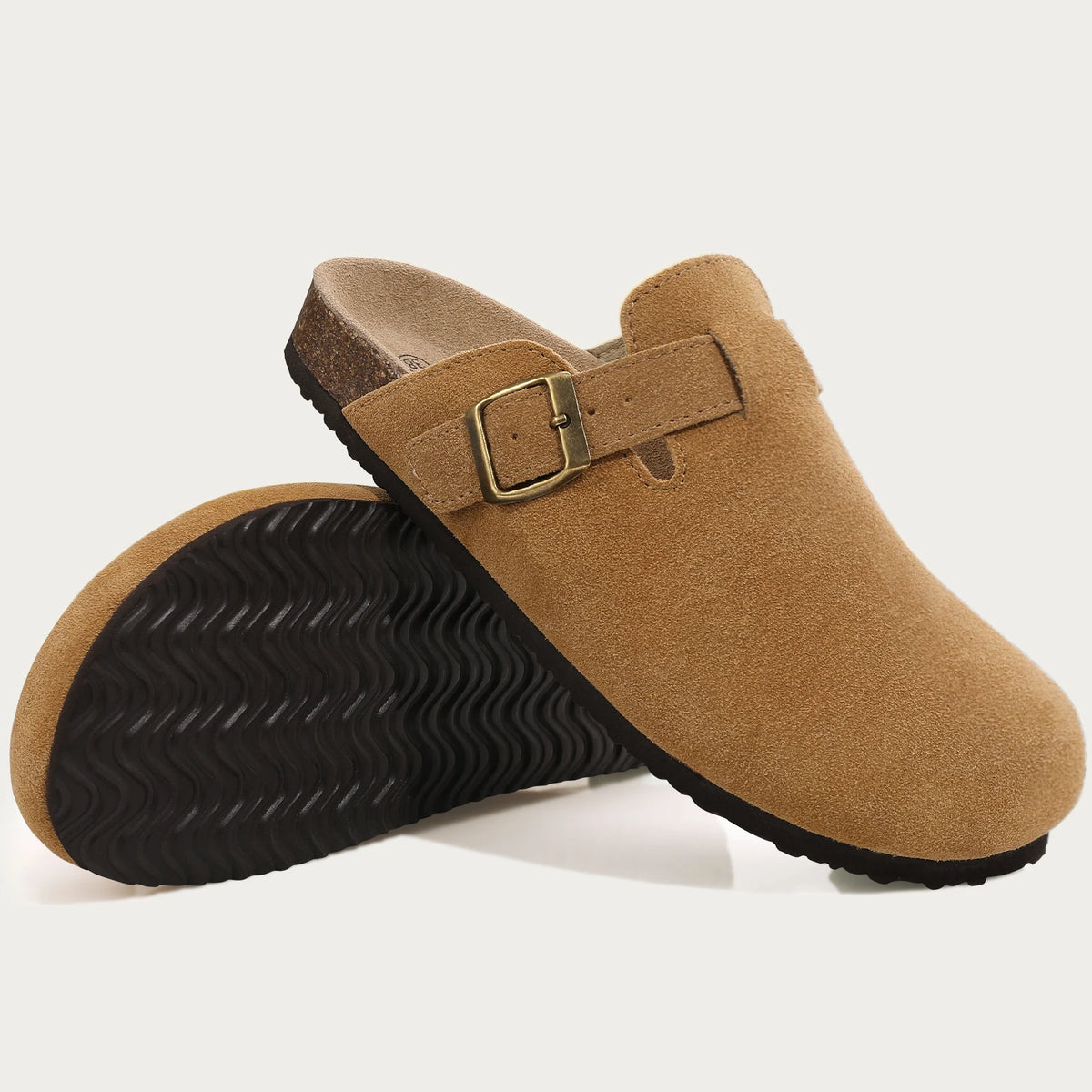 Comwarm Buckle Clogs For Women Men New Genuine Suede Clogs with Arch Support Soft Cork Footbed Mules Fashion Thick Beach Sandals Pi-Mart