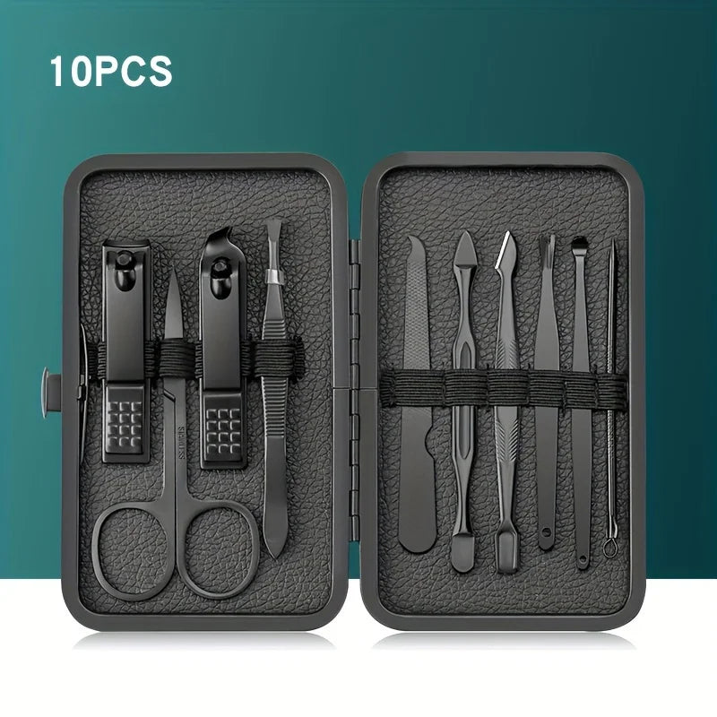 7/10/12/18/20/24PCS Set Professional Manicure Set Kits Stainless Steel Fingernail Toenail Clippers Set with Leather Portable Tri Light Beauty