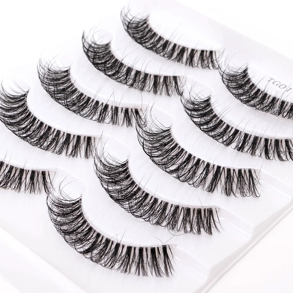 Yiernuo 1/5 Pairs Long Transparent Band Vegan Eyelash D Curl Russian Eyelashes Clear Band Lashes Invisible Band Lashes Pi-Mart