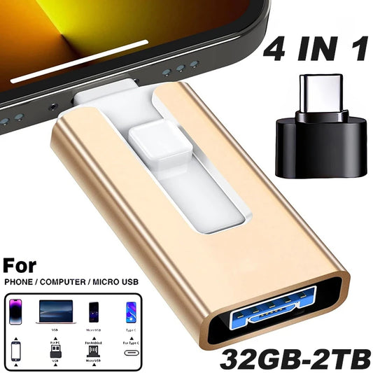 4 In1 OTG Micro USB 3.0  Flash Drive  Dual purpose Android TYPE-C Pen Drive Mobile Micro USB Memory Stick Drive Free For iPhone Pi-Mart