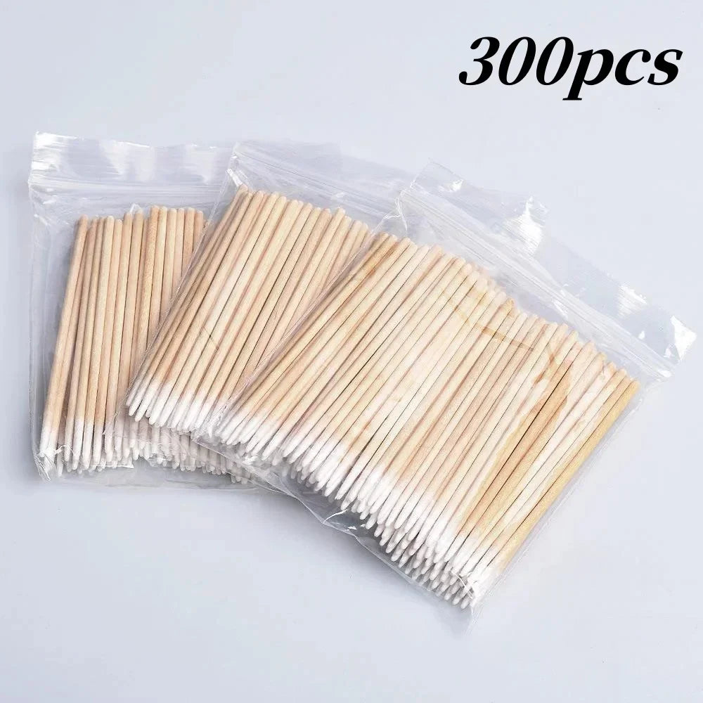 100/300/500 Nails Wooden Tip Cotton Stick Buds Disposable Ultra-Detail Corrector Nail Polish Remover Clean Sticks Manicure Tools Tri Light Beauty