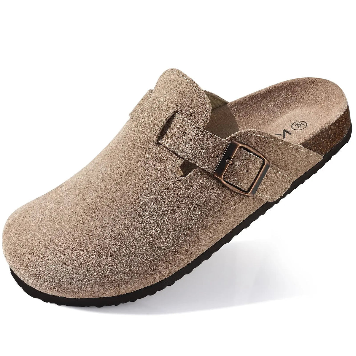Comwarm Buckle Clogs For Women Men New Genuine Suede Clogs with Arch Support Soft Cork Footbed Mules Fashion Thick Beach Sandals Pi-Mart