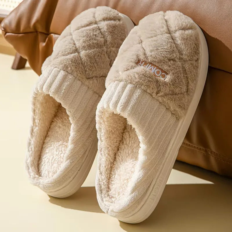 Women's Casual Home Slippers Soft Bottom Plush Slippers Anti-slip Thermal Slippers Indoor Winter Men's Fashion Casual Flats Slip LadyShow.Store