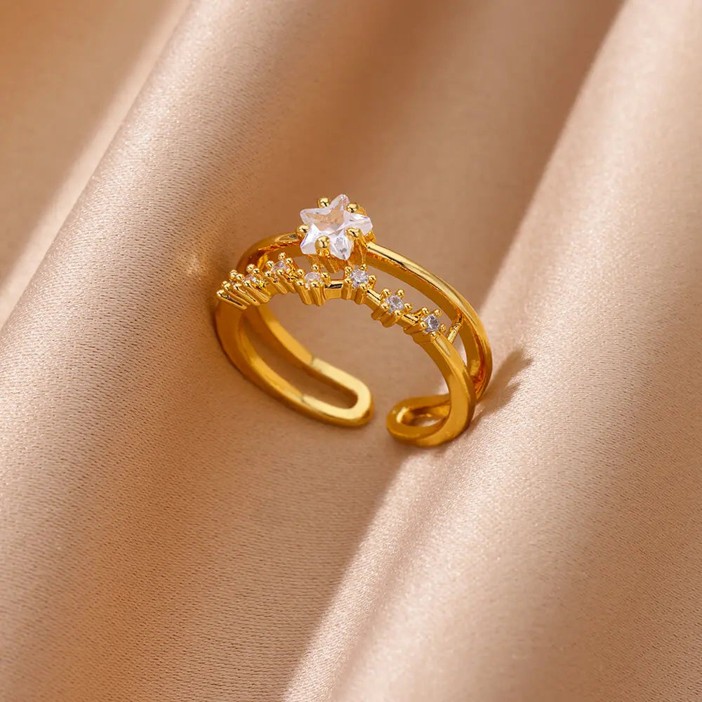 Zircon Geometric Heart Rings For Women Stainless Steel Gold Color Wedding Ring Luxury Aesthetic Jewlery Couple Gift 2026 Pi-Mart