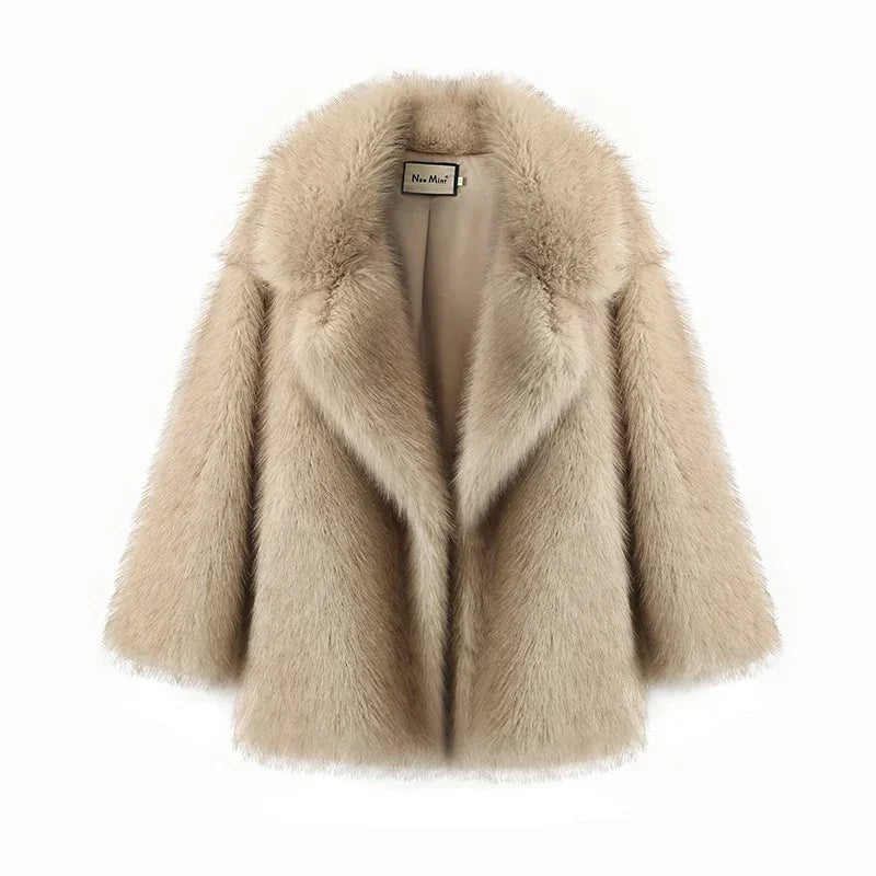 Neo Mint Ins Hot Fashion Girls Oversized Gradient Fur Coat Women 2024 Winter Thick Warm Outerwear Fluffy Faux Fox Fur Jacket LadyShow.Store