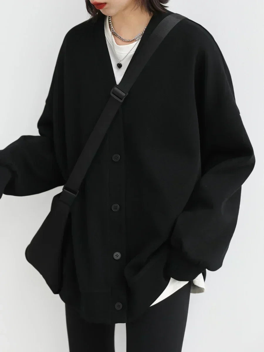 CHIC VEN Korean Autumn Winter Women's Sports Coat Casual Loose V-neck Sweatshirt for Women Thick Warm Tops Office Lady Female LadyShow.Store