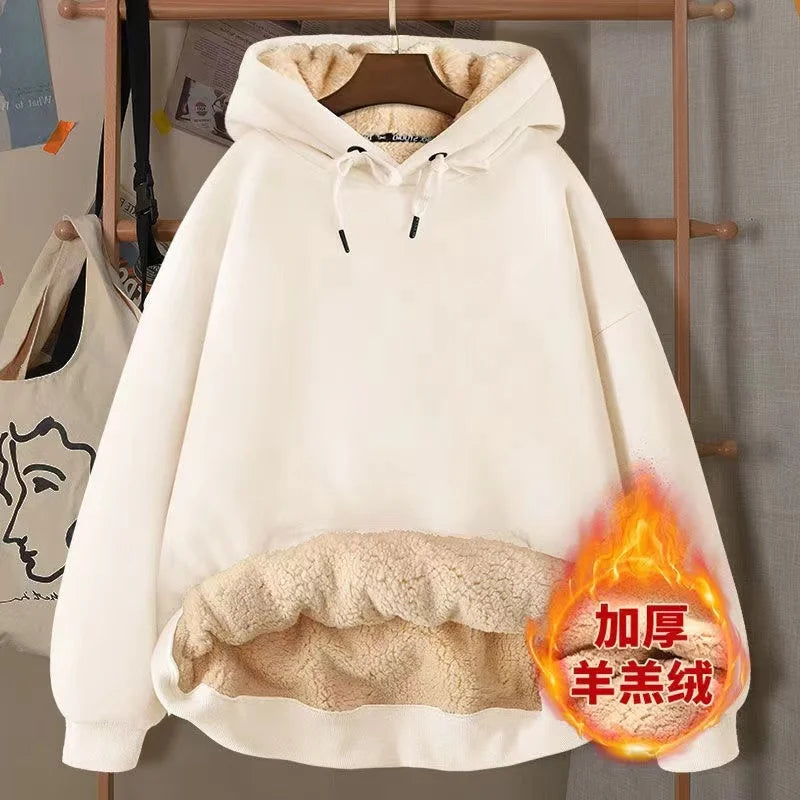 2024 Autumn and Winter New Hooded Lamb Fleece Hoodie Solid Color with Thick Fleece for Men and Women, Warm and Casual Versatile Pi-Mart