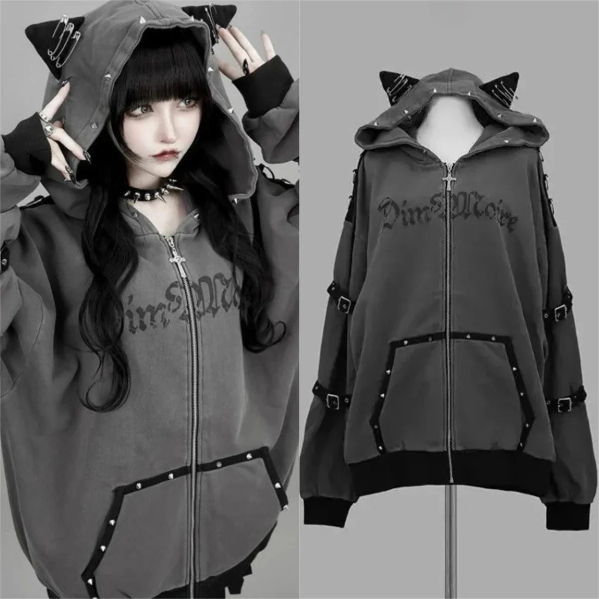 Japanese Sweet Coats Y2K Clothing Hoodie Women Tops Autumn and Winter Color Match Splicing with Thick Velvet Cardigan Jackets LadyShow.Store