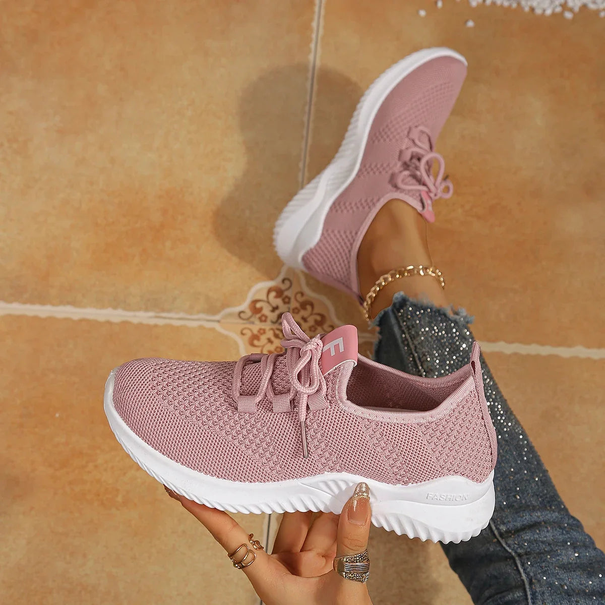 Women's Shoes Ladies Outdoor Casual Sneakers Breathable Knit Upper Lightweight Comfortable Anti Slip Soft Walking Shoes LadyShow.Store