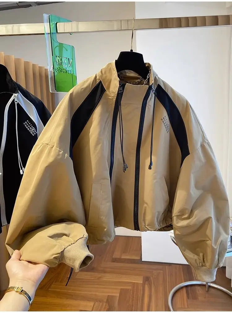 Zipper Design Niche Loose Casual Stand Collar Windbreaker Jacket Spring and Autumn Short Jacket Jacket Top Pi-Mart