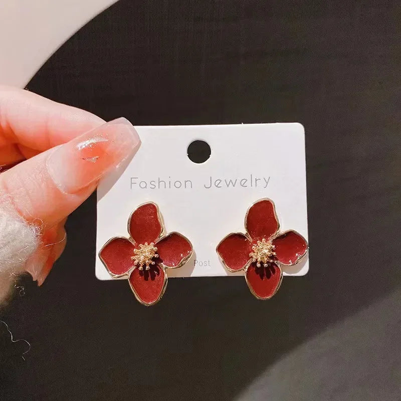 New Fashion Sweet Design Spring/Summer Blue Pink Enamel Flower Light Luxury High End Earrings Party Gifts for Women Jewelry Pi-Mart