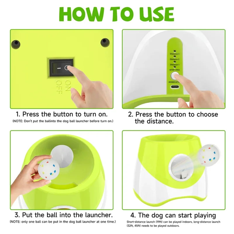 Mini Automatic Dog Ball Launcher 3m/6m/9m,USB Charging Interactive Pet Toy with 3 Tennis Balls for Puppy Indoor Outdoor Exercise Pi-Mart