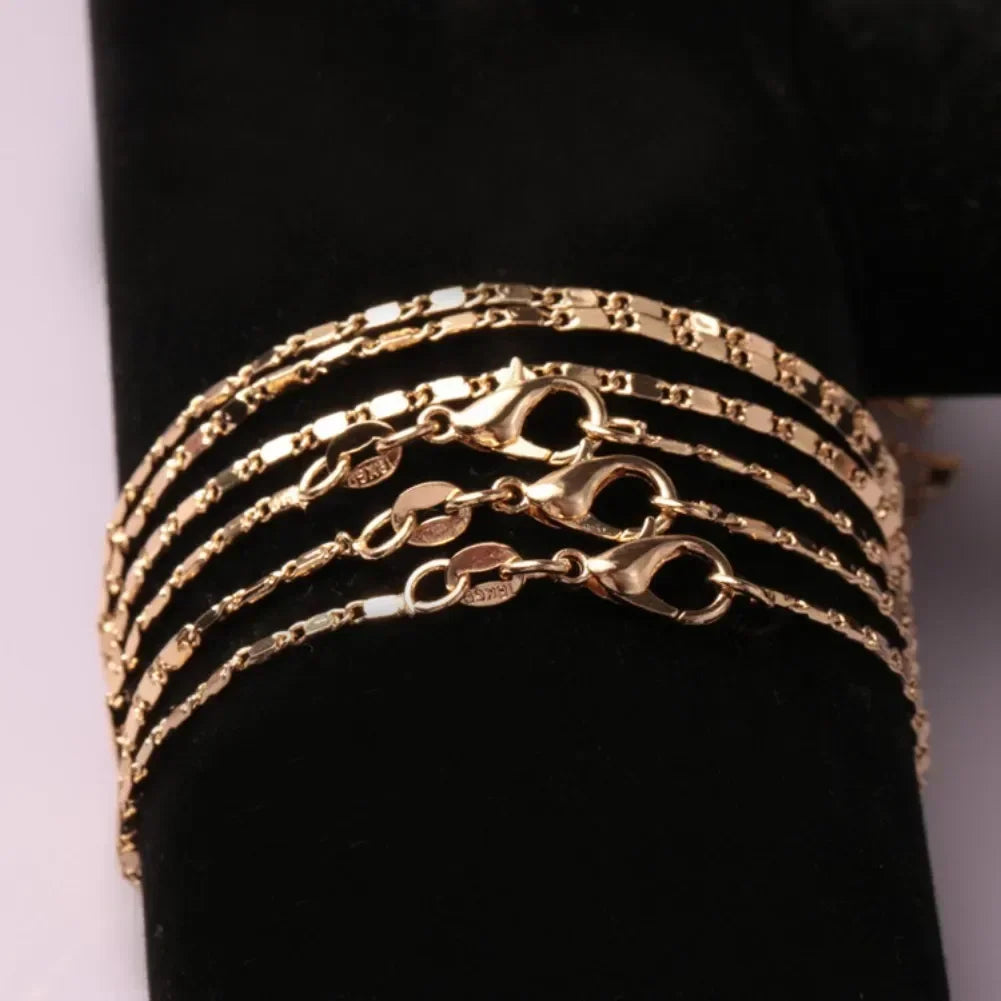 40-75cm 18k Gold Color Charm 2mm Flat Chain Necklaces For Women Men Luxury Fashion Party Wedding Jewelry Pi-Mart