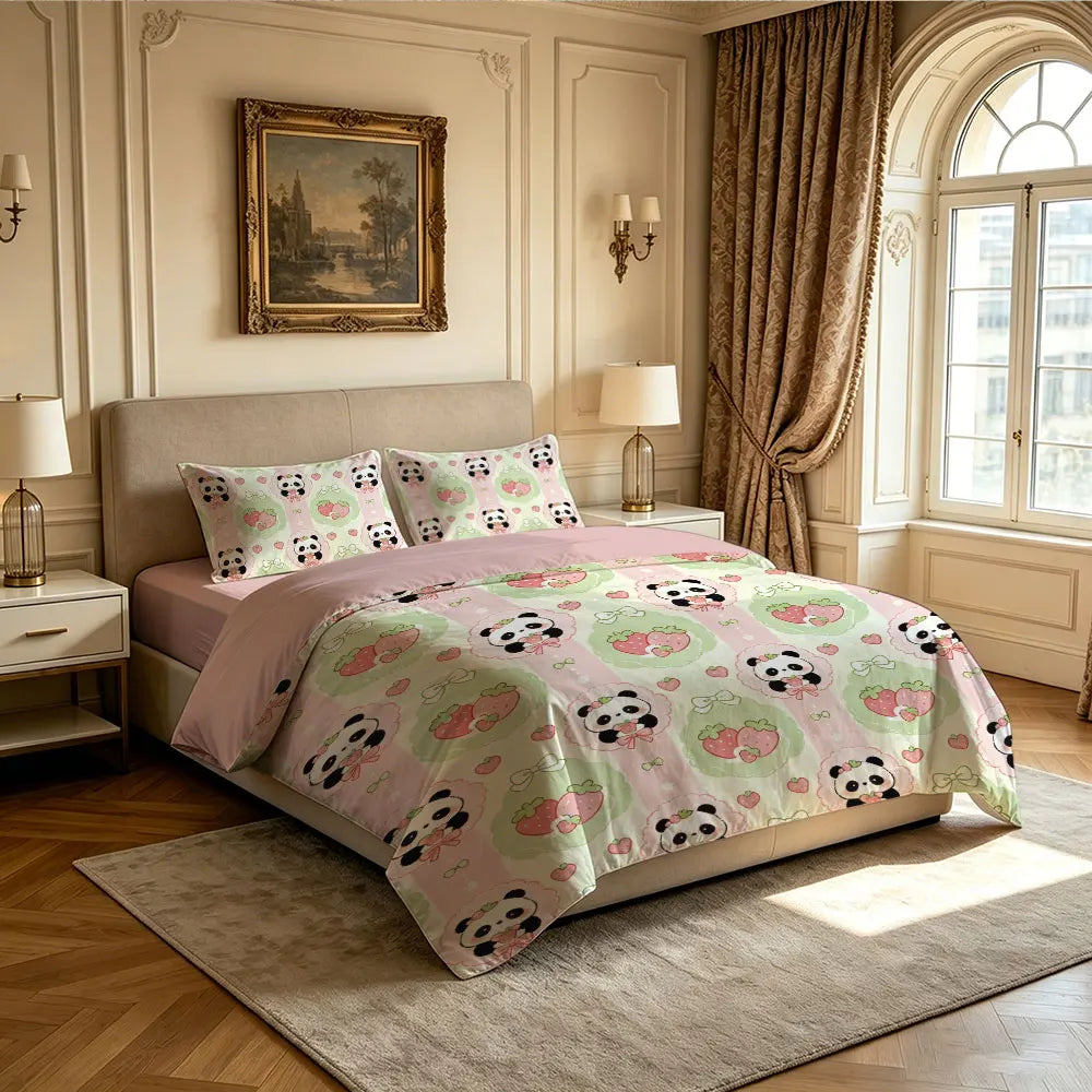 3pcs Cartoon Panda Print Coreless Duvet Cover Cool Summer Lightweight Bedding Set Multi Size Bedroom Bedding Decoration Pi-Mart