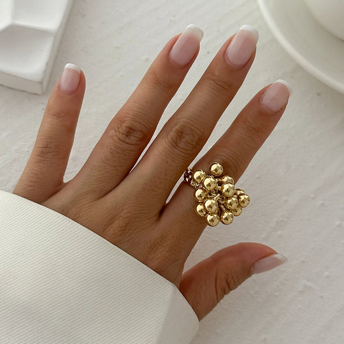 IngeSight.Z Creative Design CCB Small Ball Ring for Women Men Trending Irregular Metal Open Finger Ring Couple Punk Jewelry Pi-Mart