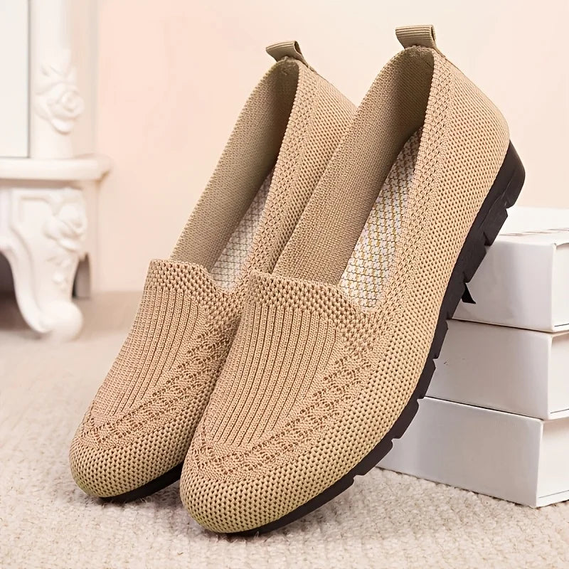 Women's Solid Color Knit Loafers Lightweight Anti Slip Flat Shoes for Casual Wear LadyShow.Store