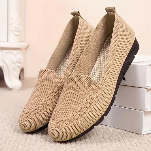 Women's Solid Color Knit Loafers Lightweight Anti Slip Flat Shoes for Casual Wear LadyShow.Store
