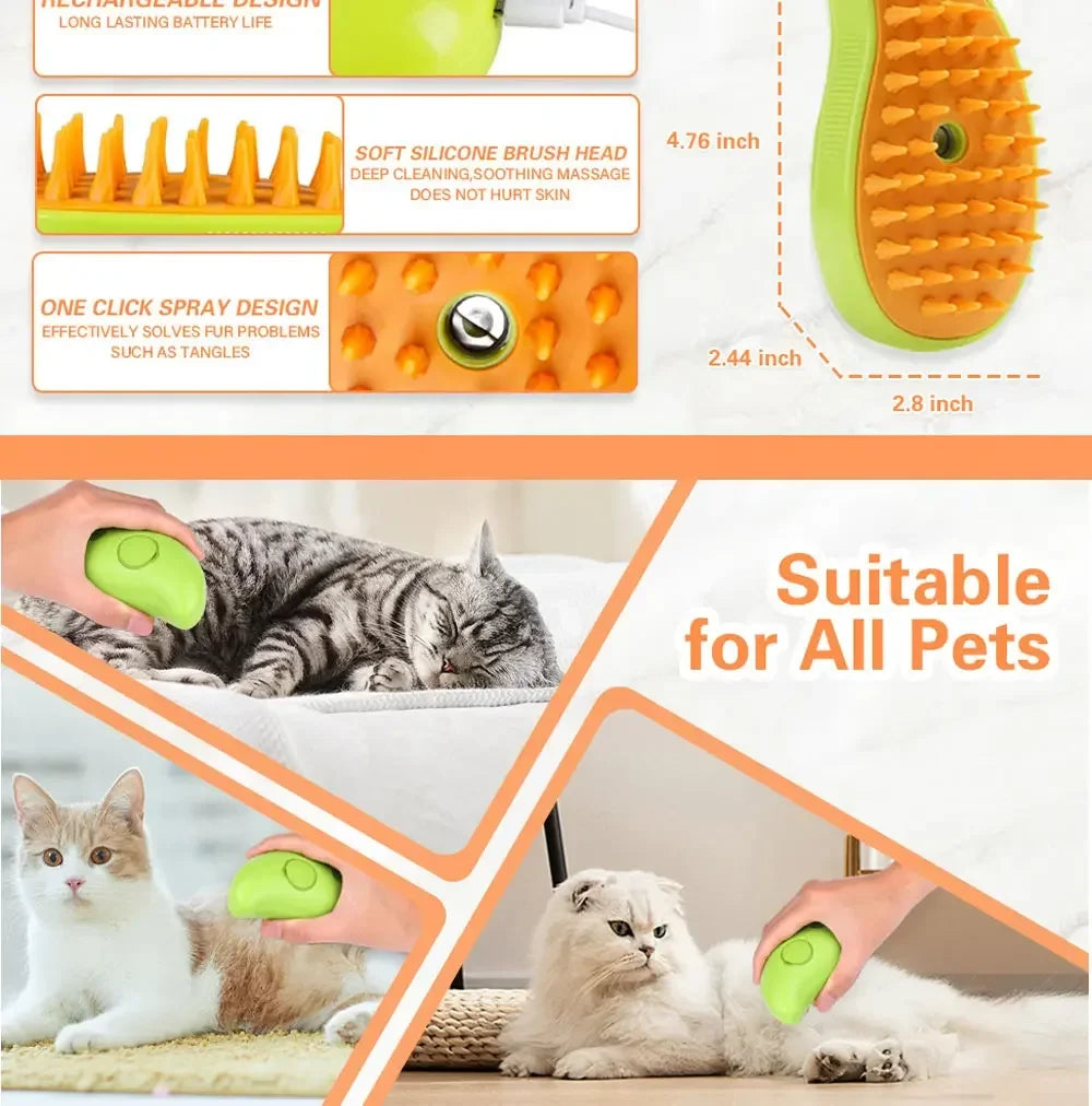 Dog Cat Steamy Brush Steam Brush Electric Sprayer for Massage Pet Grooming Tool Shedding 3 in 1 Electric Sprays Massage Combs Pi-Mart