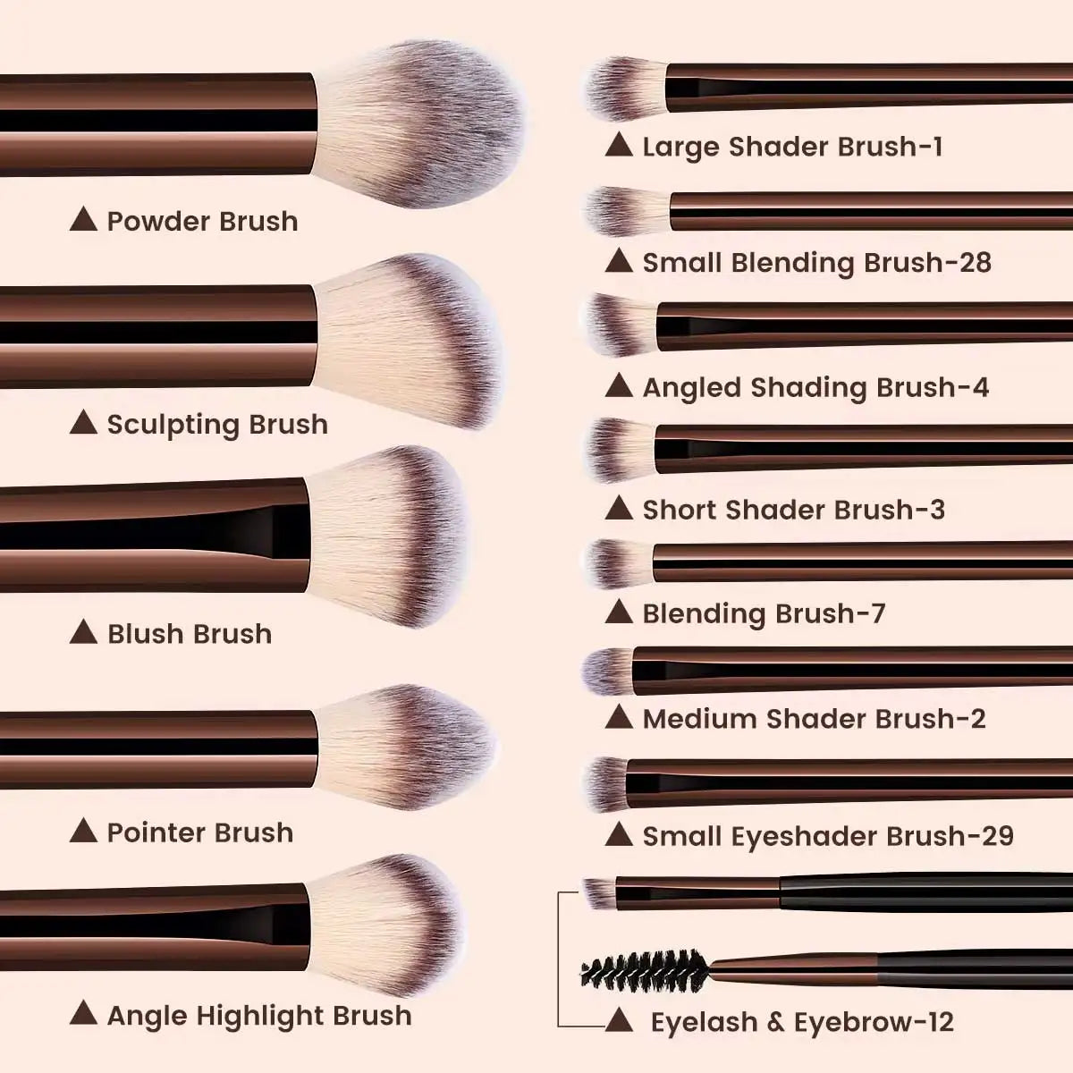 13PCS Makeup Brush Set Foundation Concealer Powder Eyeshadow Blush Brush Kabuki Blending Cosmetic Beauty Tool for Face Tri Light Beauty
