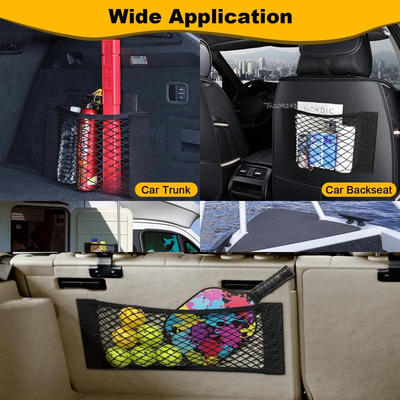 Car Storage Net Stretchable Mesh Pocket Net Magic Elastic Sticker Universal Rear Mesh Trunk Seat Bag Pocket Cage Auto Organizer Pi-Mart