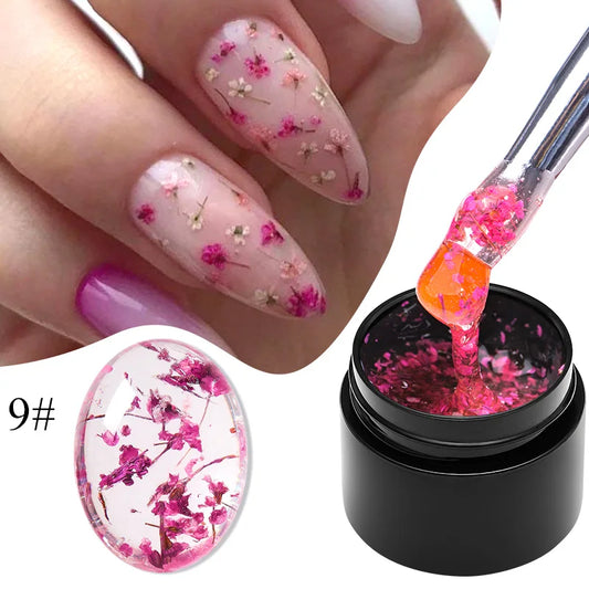 MEET ACROSS 5ml Colorful Flower Fairy Gel Nail Polish Purple Pink Natural Dried Flower Gel Semi Permanent UV Varnish Nails Art Tri Light Beauty
