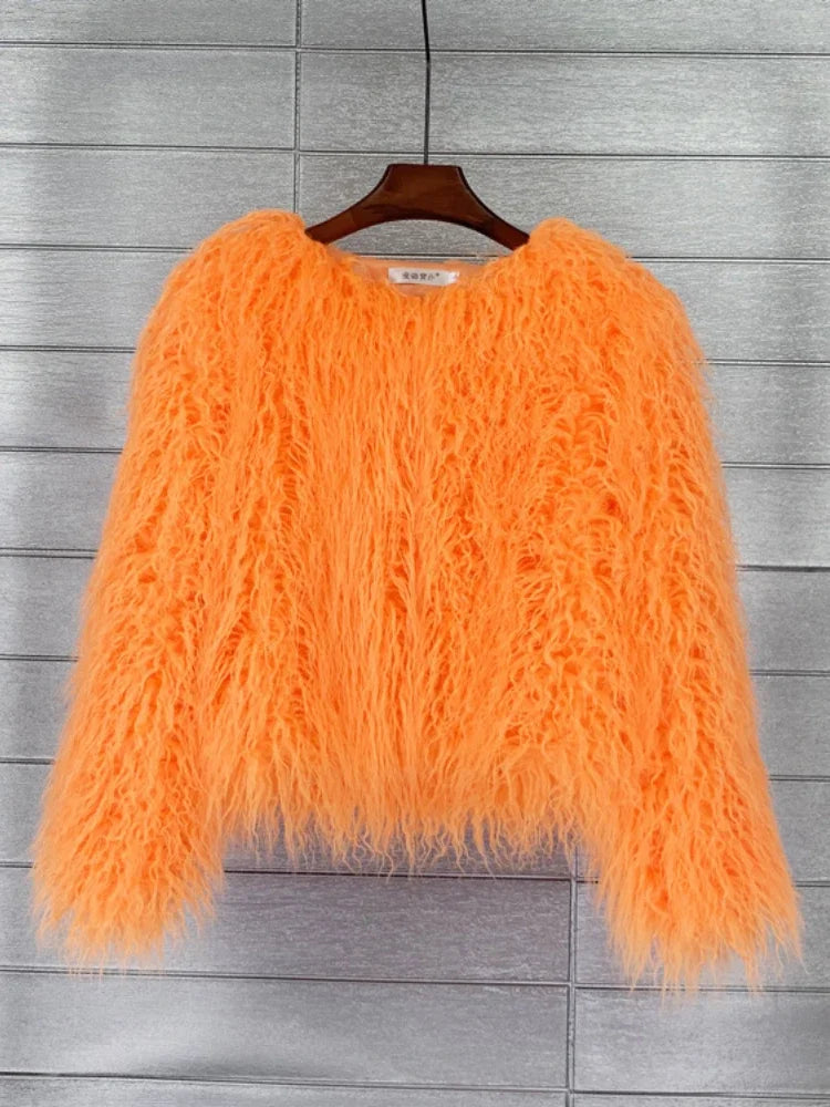 Colorful Warm Faux Women Fur Coat  Black White Pink Plush Coat Female Jacket Fur Autumn Winter Shaggy Outerwear High Street 2025 LadyShow.Store