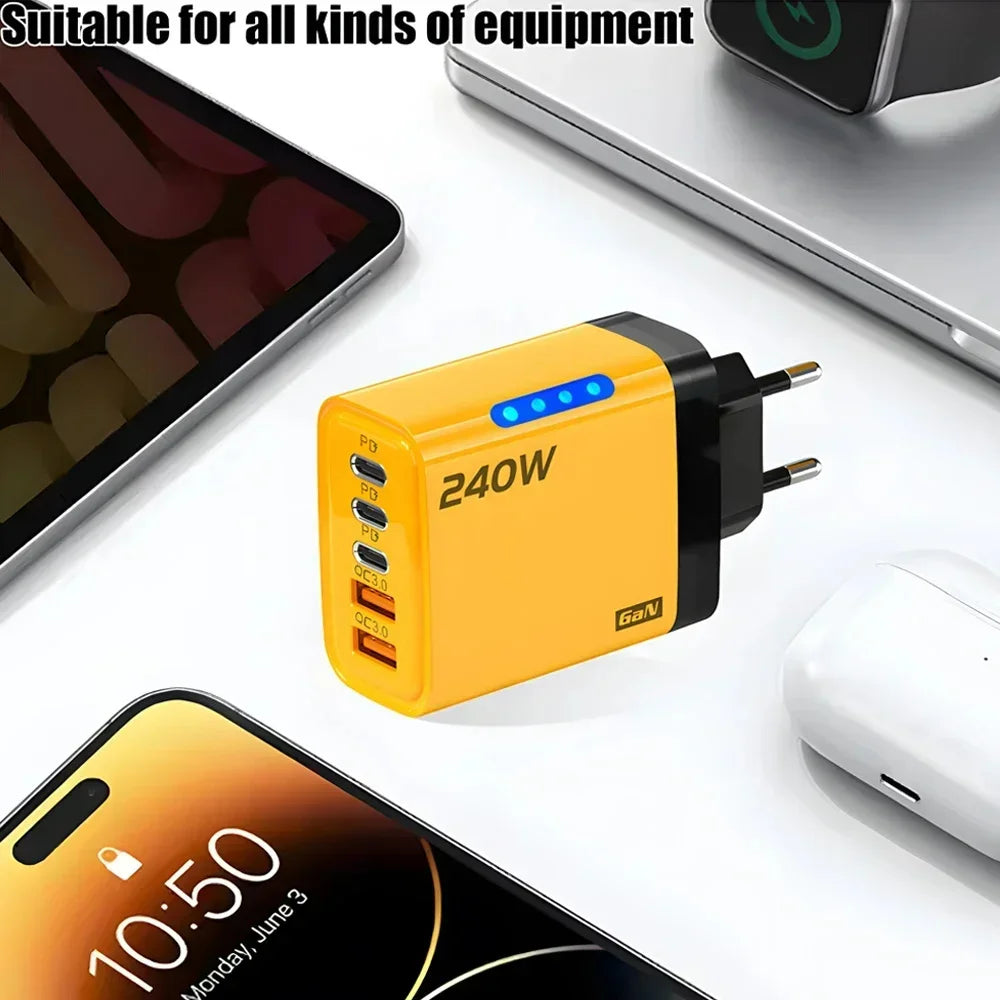 Type C USB 240W Fast Charging Charger GaN USB C Phone Charger Wall Adapter Quick Charge 3.0 With PD Cable For iPhone 17 Samsung Pi-Mart