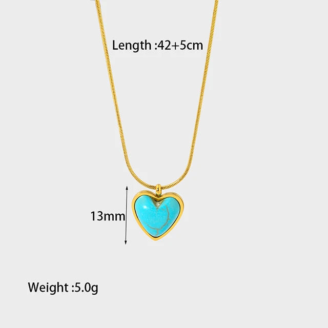 Stylish 18k Gold Plated Stainless Steel Blue Natural Stone Geometric Pendant Necklace for Women Waterproof  Collar Jewelry Gift Pi-Mart