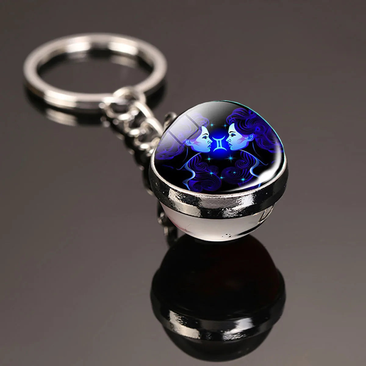 12 Constellation Key Chain Luminous Double Sided Glass Ball Pendant 12 Zodiac Key Chain Fashion Birthday Gift for Men and Women Pi-Mart