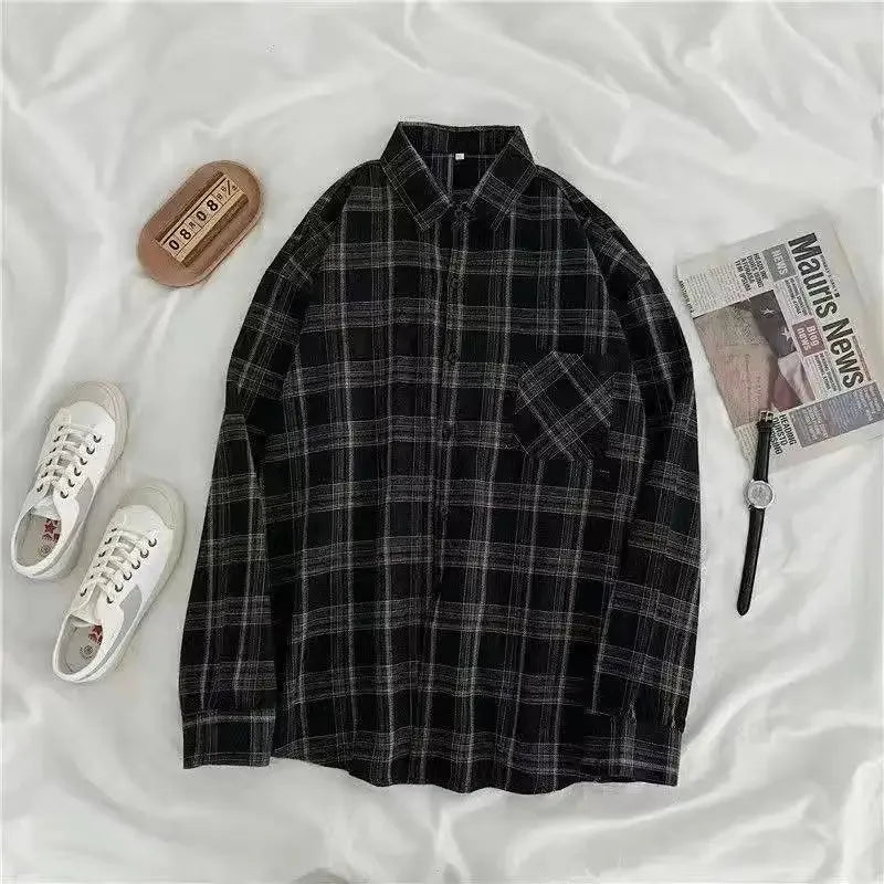 Plaid shirt women long sleeve retro port taste loose size women Korean version of the spring wear student jacket LadyShow.Store