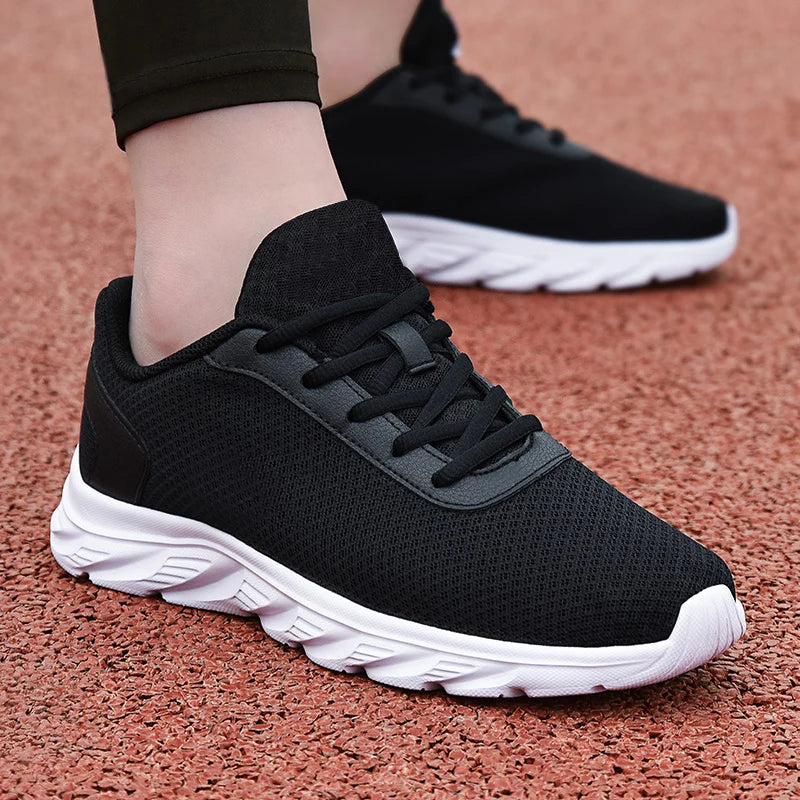 Men's Casual Sports Shoes Men's Black Mesh Breathable Running Shoes Soft Bottom Light Flat Bottom Work Shoes Pi-Mart