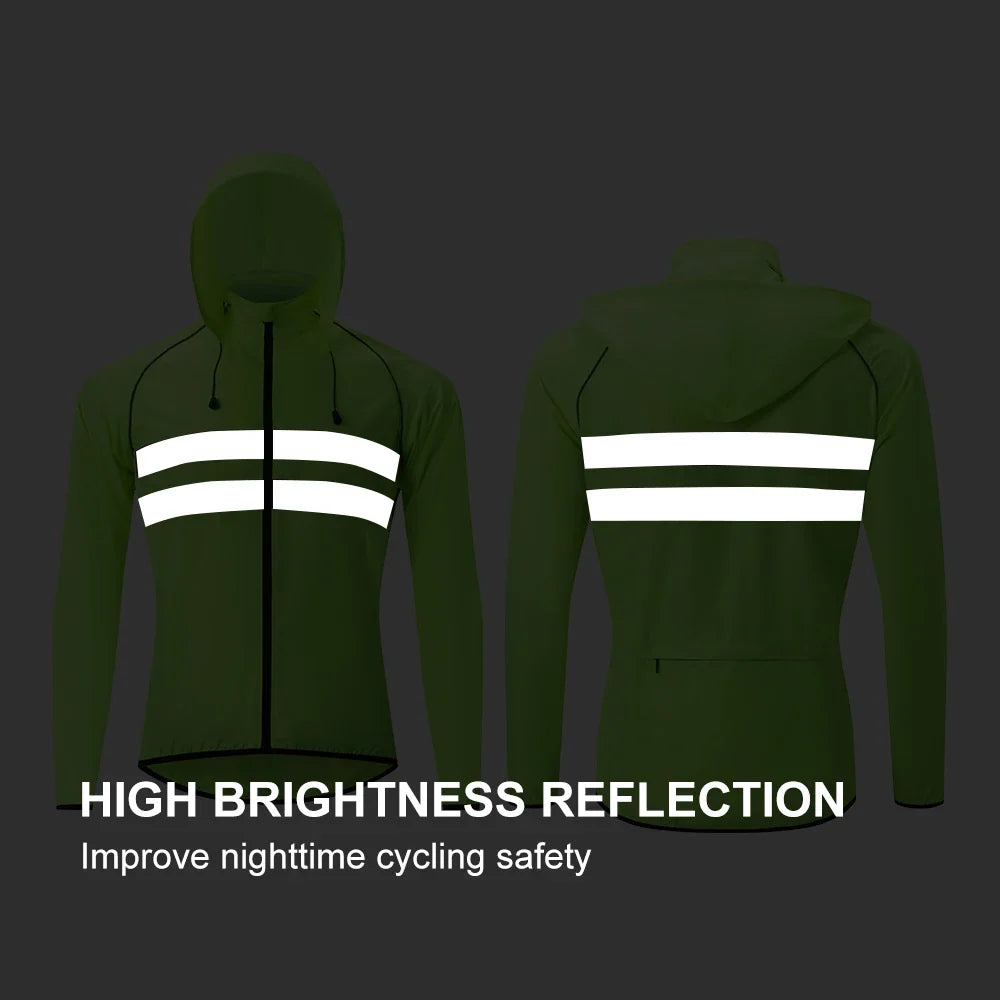HISERWA Cycling Windbreaker Windproof Waterproof Reflective Bicycle Jacket Ultralight MTB Road Bike Jersey Portable Cycling Coat LadyShow.Store