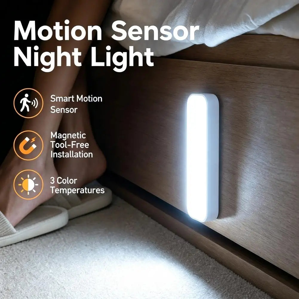 LED Motion Sensor Night Light USB Rechargeable Magnetic Under Cabinet Lighting Wireless Closet Lamp For Kitchen Wardrobe Pi-Mart