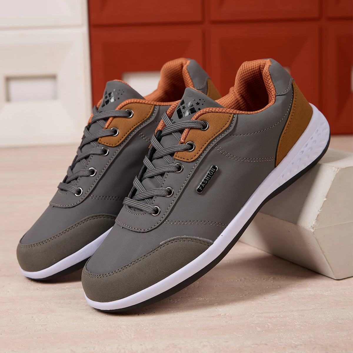 ZERJER New Arrival Men's Comfortable Casual Shoes, Fashion Leather Non-slip Sneakers, Breathable Lightweight Flat Shoes for Dail Pi-Mart