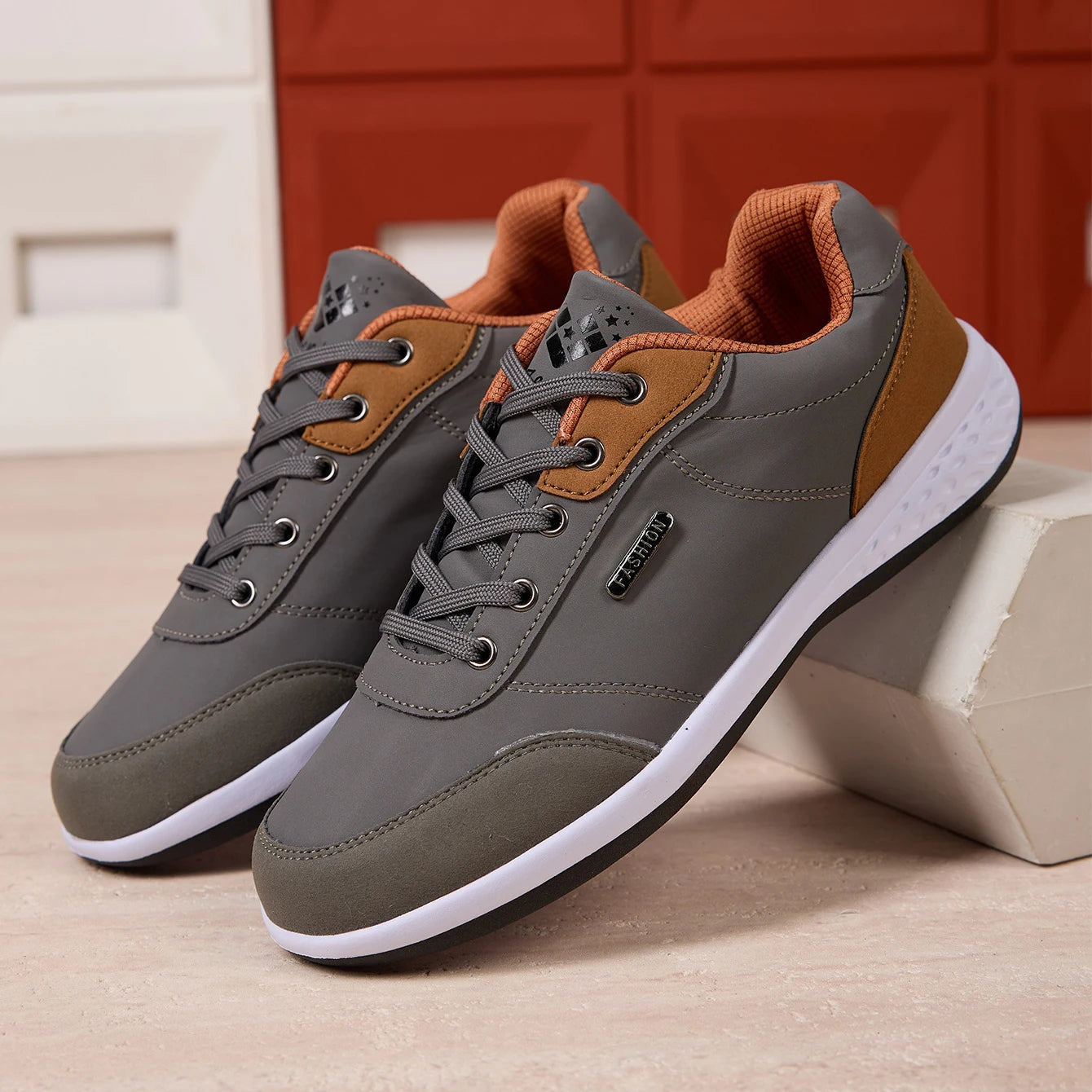 ZERJER New Arrival Men's Comfortable Casual Shoes, Fashion Leather Non-slip Sneakers, Breathable Lightweight Flat Shoes for Dail Pi-Mart