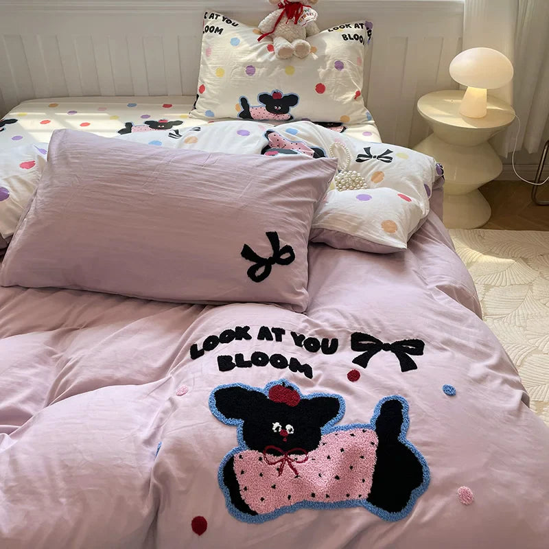 Cute Cat  Bedding Set For adults kids Brown pink Lovely Bed Sheet set With Pillowcases Colorful King Queen Full size LadyShow.Store