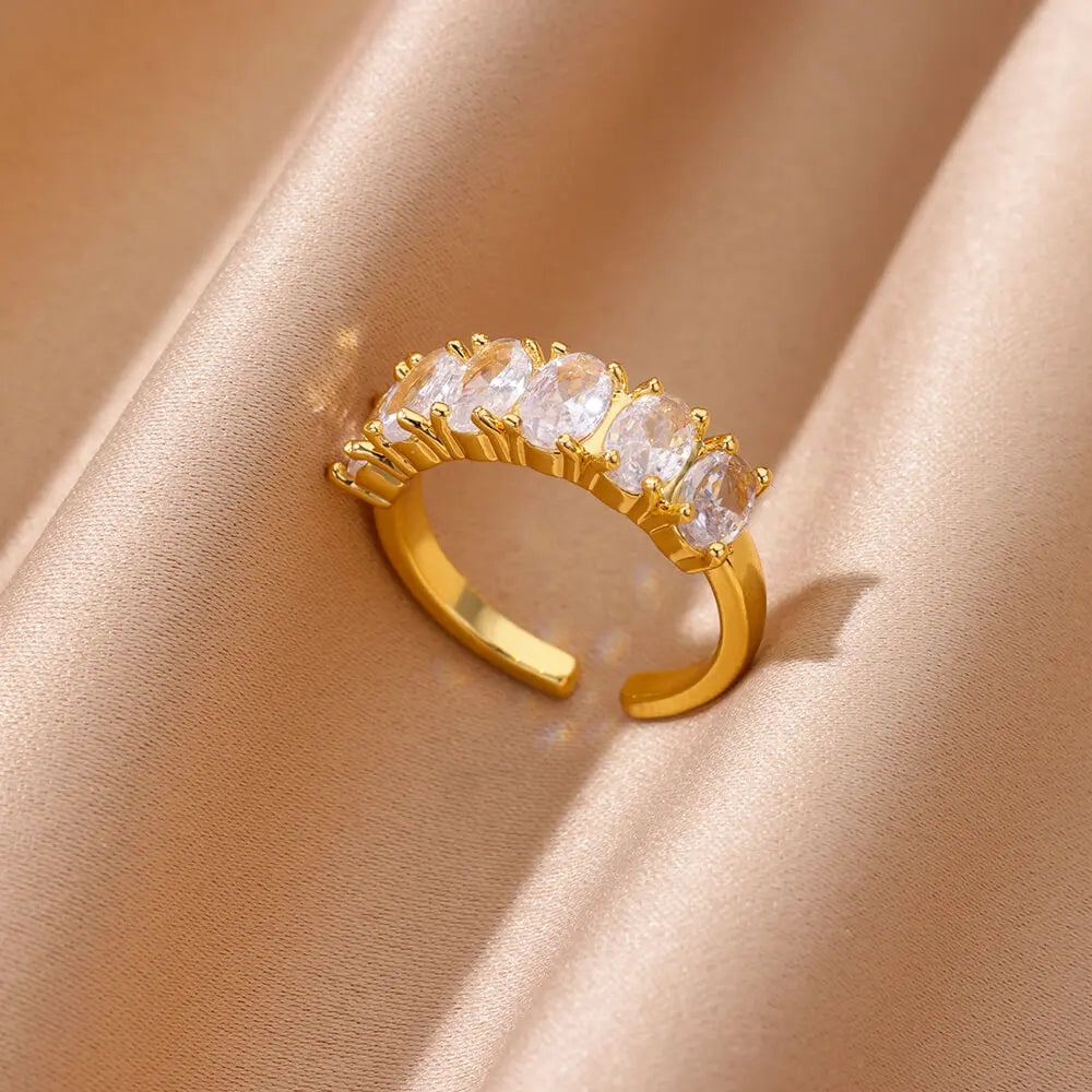 Zircon Geometric Heart Rings For Women Stainless Steel Gold Color Wedding Ring Luxury Aesthetic Jewlery Couple Gift 2026 Pi-Mart