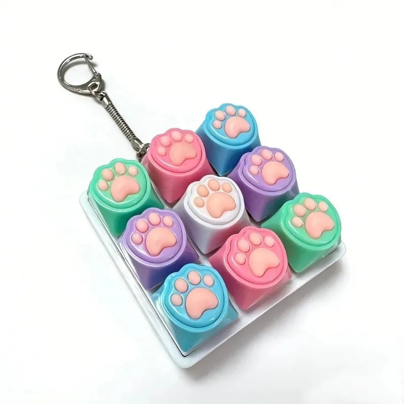 Cute Cat Claw Keychain 9 Keys Keyboard Decompression Keyboard DIY Keyboard Keychain For Adult Gifts Pi-Mart