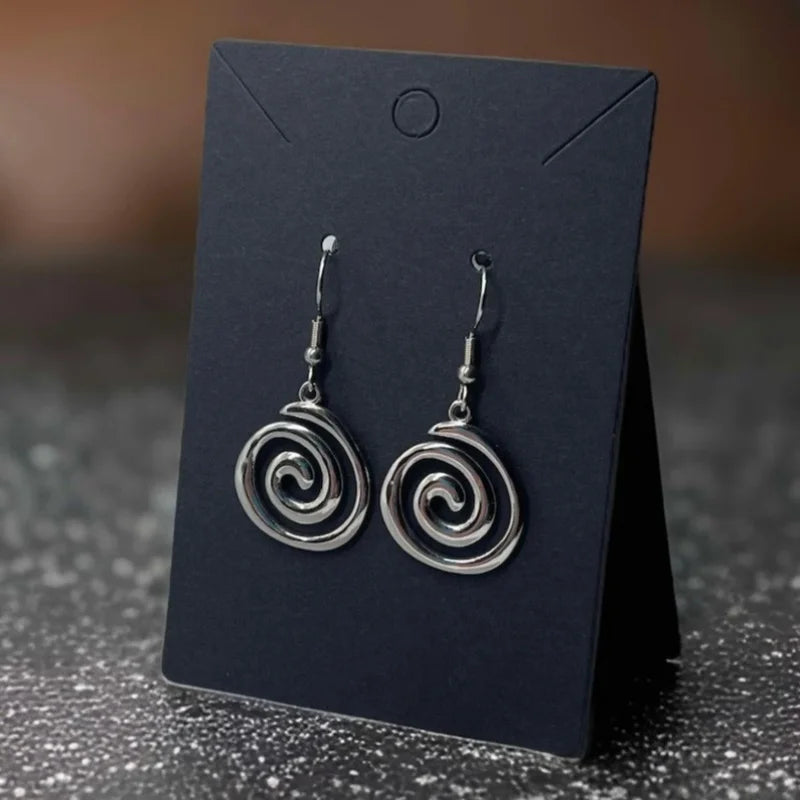Stainless Steel Spiral Earrings Hypoallergenic Non Tarnish Silvery Swirl Vortex Charm Jewelry Gifts For Her ~ Fun Fashion Pi-Mart