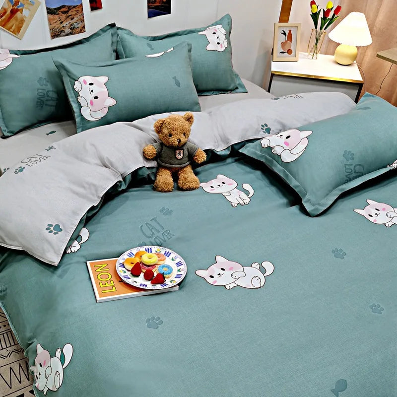Daisy Printed King Size Duvet Cover Set with Sheets High Quality Washed Cotton Bedding Set Queen Home Bed Sets Comforter Covers LadyShow.Store