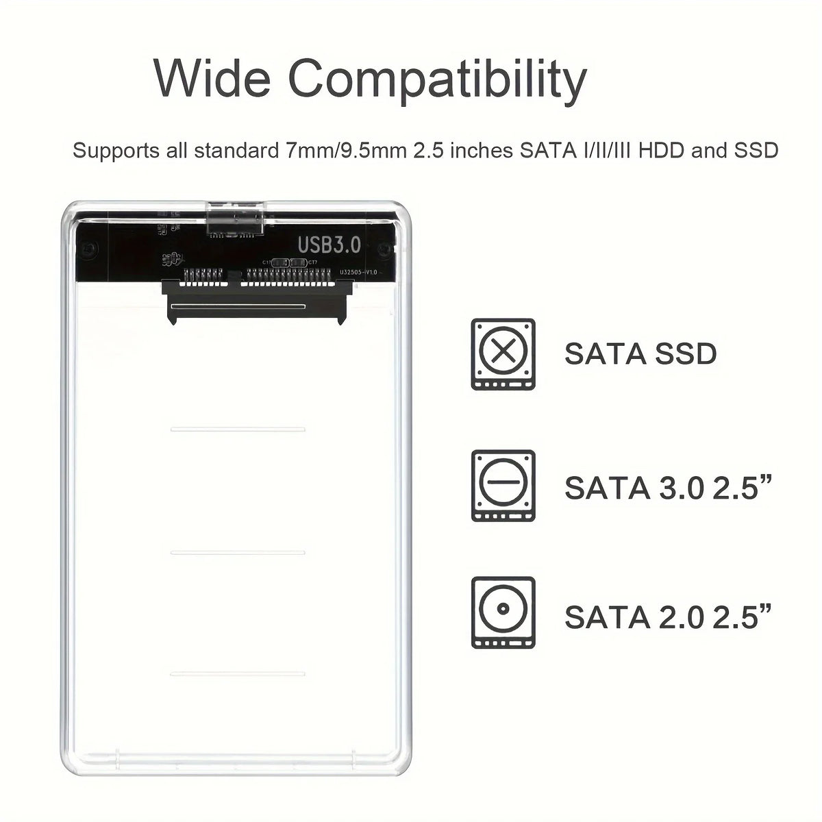 Transparent HDD Case HDD Enclosure 2.5 Inch SSD SATA To USB2.0 Type-C Adapter Portable External Hard Drive Box Tool-Free Pi-Mart