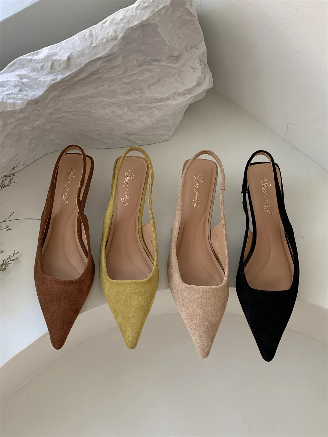Bailamos Women Sandals Pointed Toe Elegant Low-heel Shoes Summer Fashion Slingback Woman Mules Shoes Pumps Dress Shoes Pi-Mart