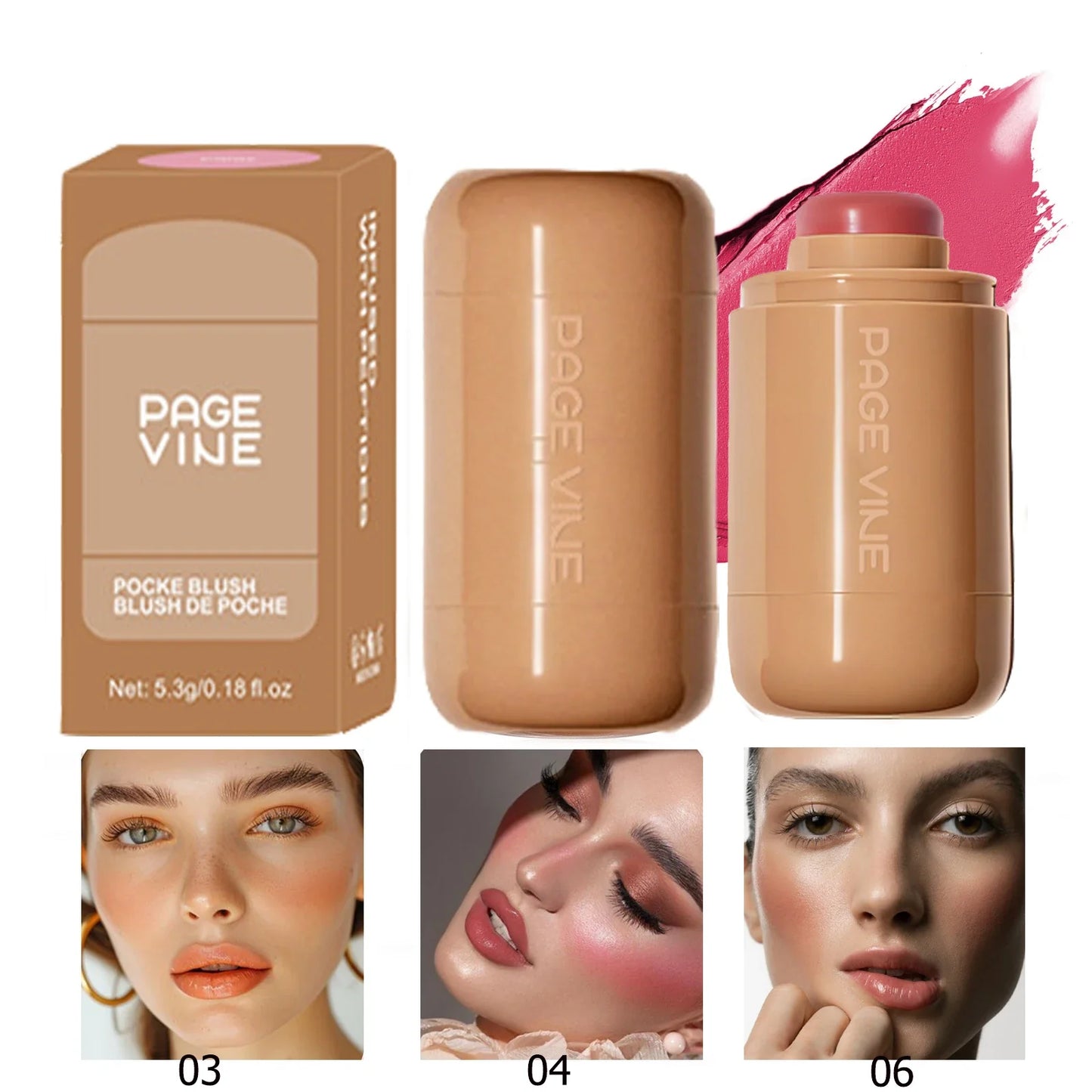 New Blush Stick 3-in-1 Cheek Lip Tinted Moistured Blush Stick Silky Brighten Blush Cream Blusher Cosmetics Tubes Matte Contour LadyShow.Store