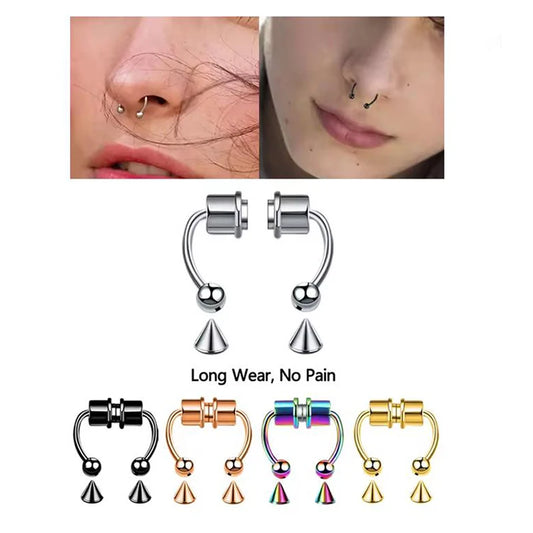 Punk Hip Hop Non-Pierced Magnetic Nose Ring For Ladies, Stainless Steel Clip On Fake Septum Jewelry Halloween Party Accessory Pi-Mart