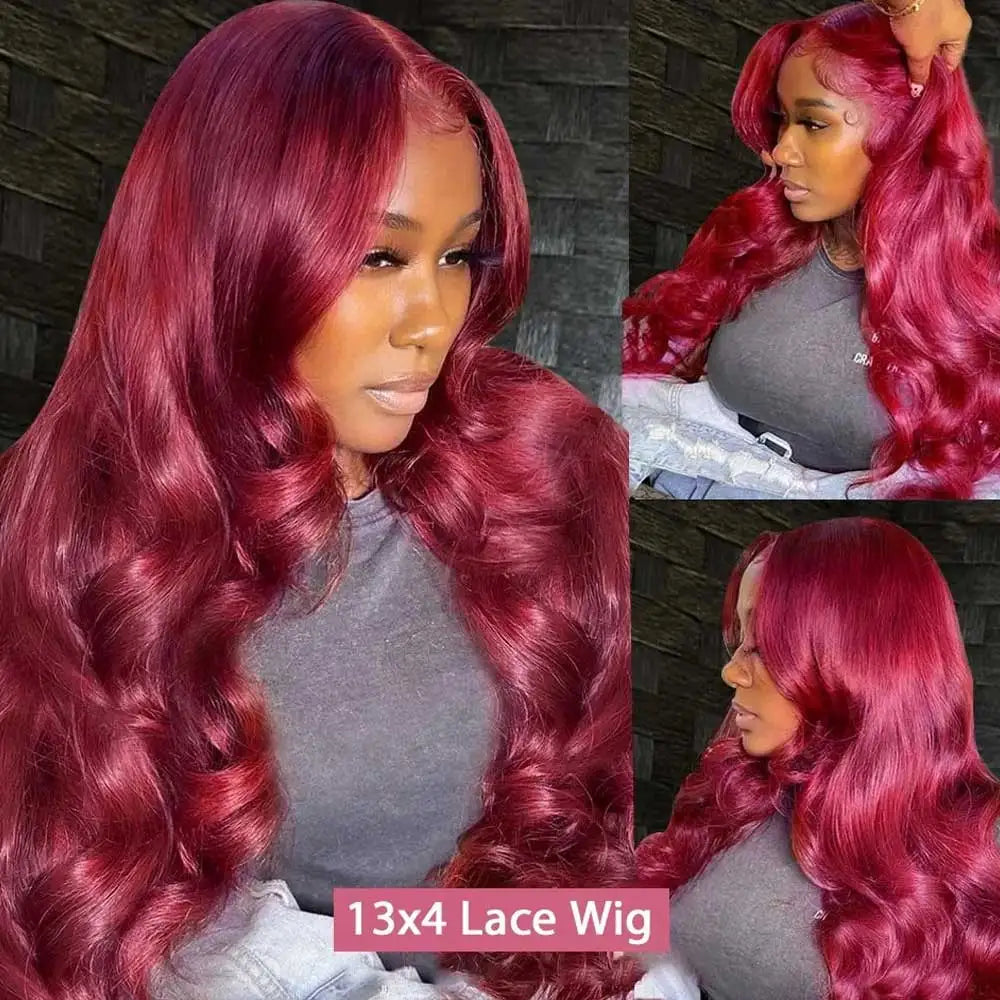 30 Inch Burgundy Body Wave Human Hair Wigs 13x4 HD Lace Frontal Wig Colored 99j Wet And Wavy Curly Lace Front Human Hair Wigs LadyShow.Store