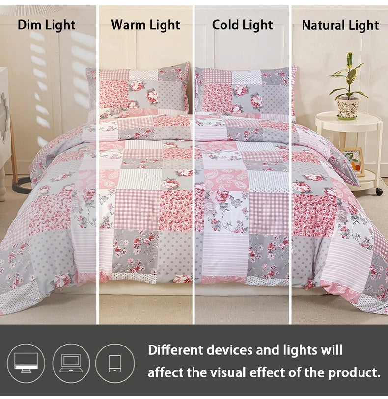 3pcs Splicing floral Pattern Duvet Cover Set, Soft Skin-Friendly Bedding Set Includes 1 Duvet Cover And 2 Pillowcases Pi-Mart